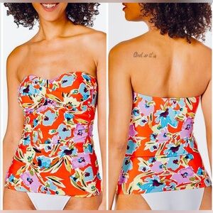 Anne Cole Swim Top, Twist Front Bandeaukini, Floral Print, Size Large, NWOT